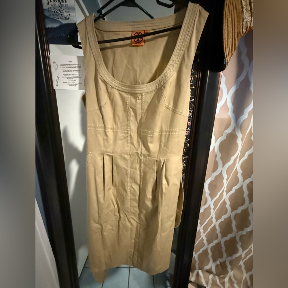 Tory Burch Leena Khaki Tan Scoop Neck dress with pockets